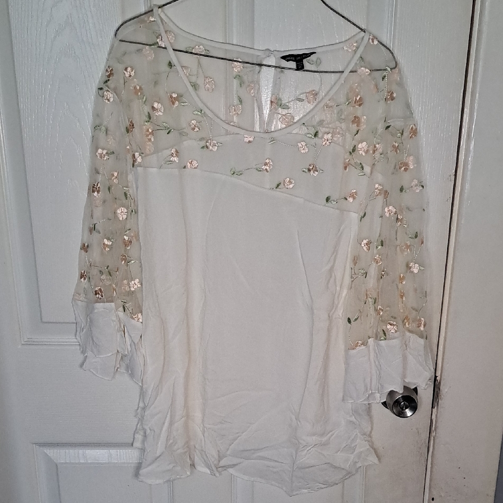Unique Spectrum White Blouse with Rose Gold Floral Embroidery